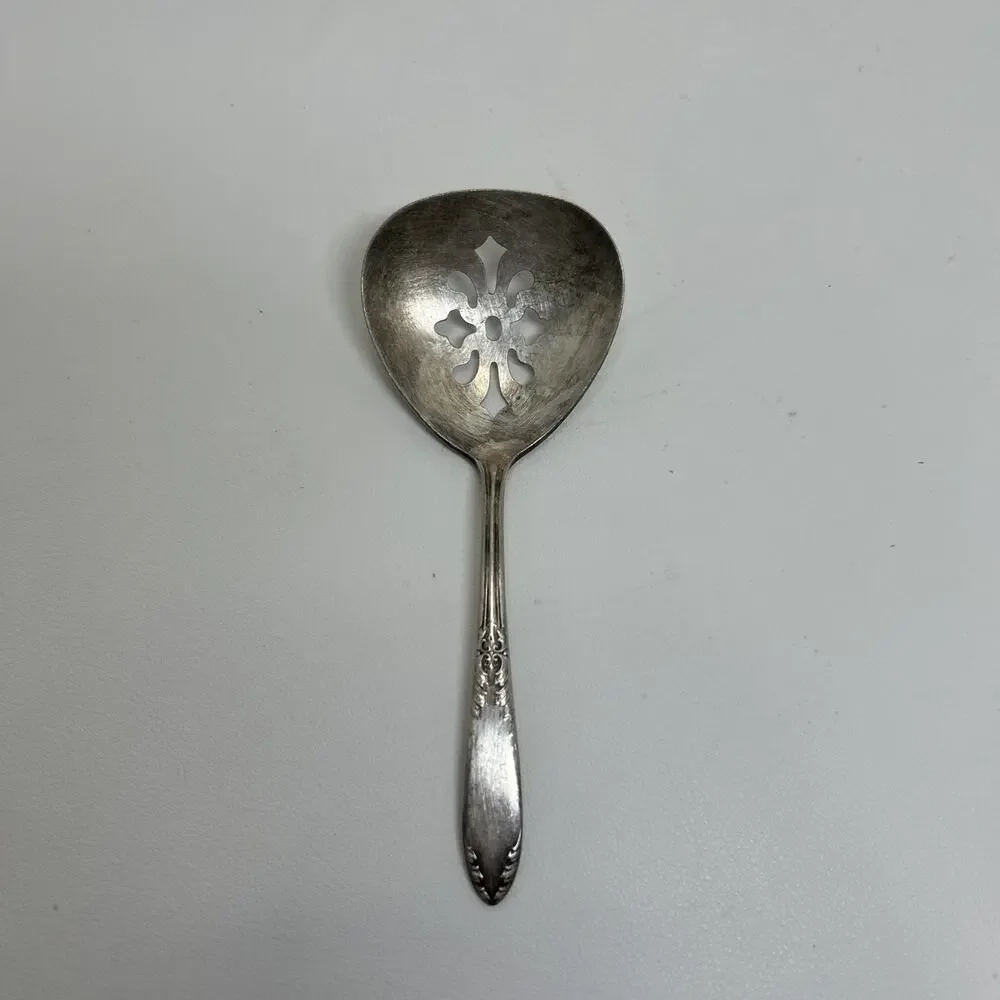 National Silver Silverplate Bonbon, Nut, Olive Pierced Spoon King Edward Pattern